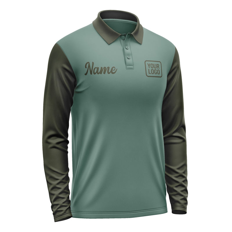 Custom Blue Green Olive Long Sleeve Polo Shirt Pl270202B102