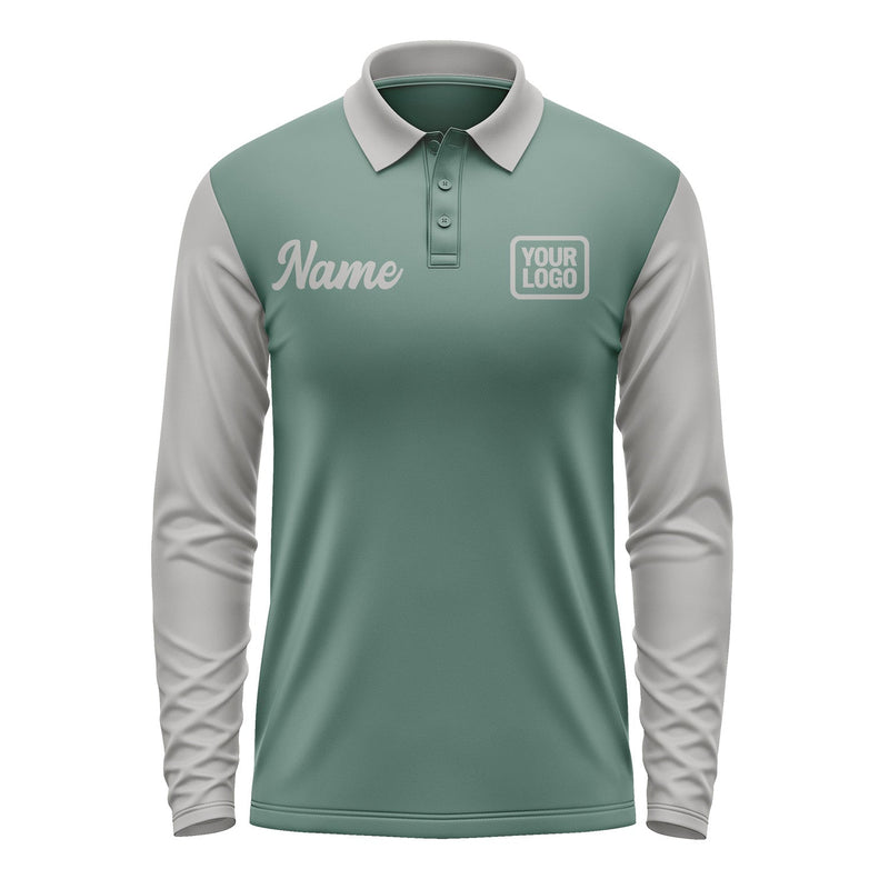 Custom Blue Green Gray Long Sleeve Polo Shirt Pl270404B104
