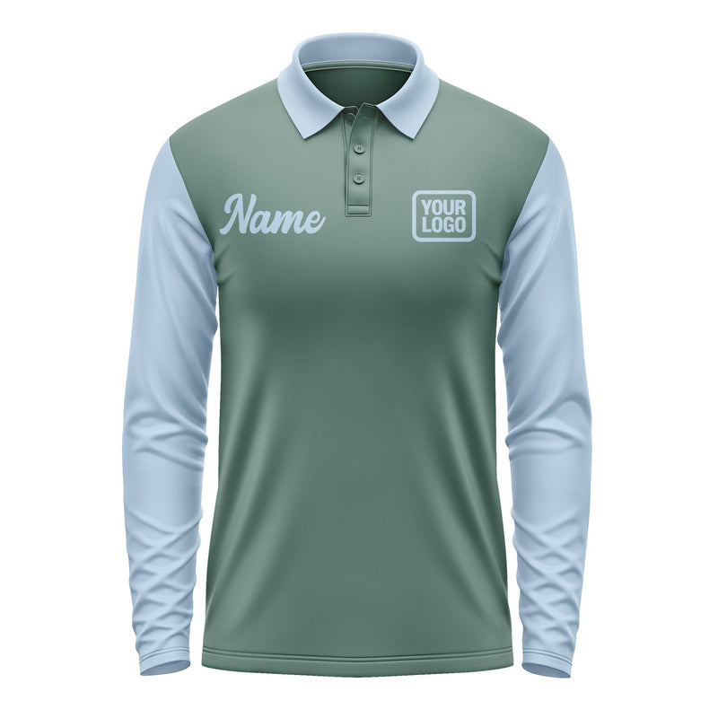 Custom Blue Green Light Blue Long Sleeve Polo Shirt Pl270808B108