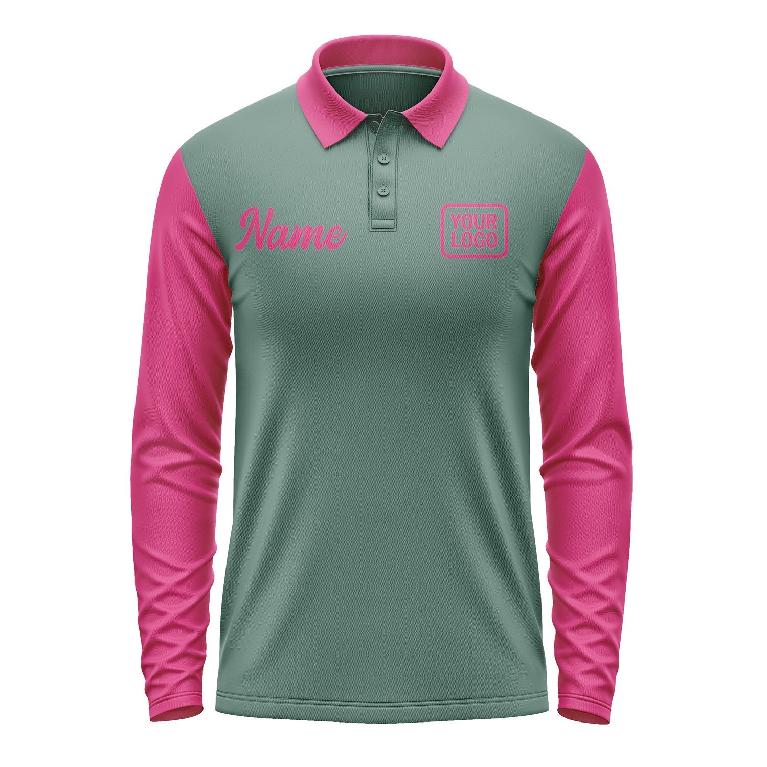 Custom Blue Green Pink Long Sleeve Polo Shirt Pl271313B113