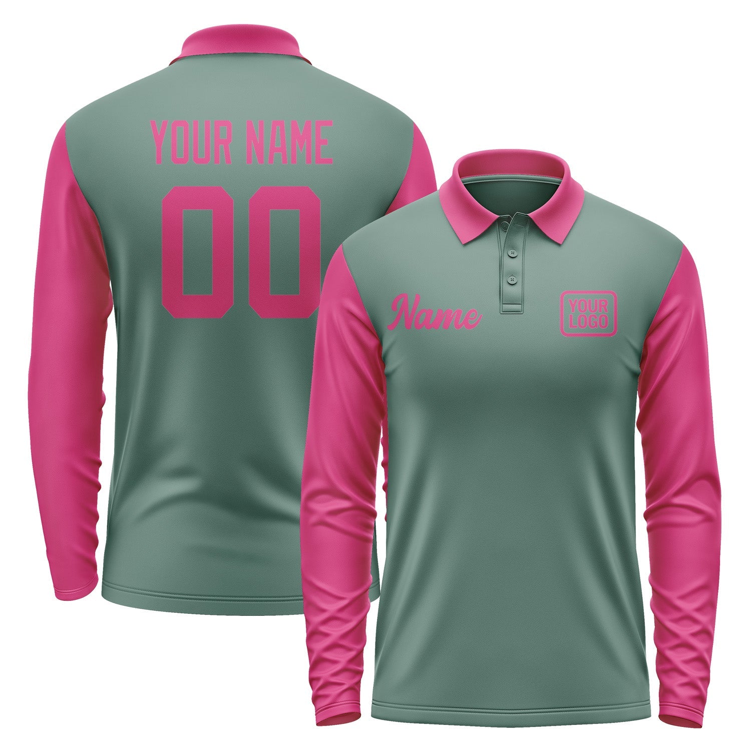 Custom Blue Green Pink Long Sleeve Polo Shirt Pl271313B113