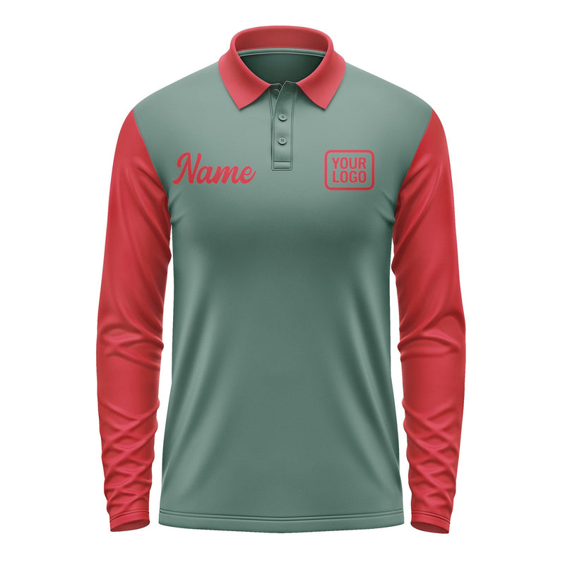 Custom Blue Green Red Long Sleeve Polo Shirt Pl271414B114