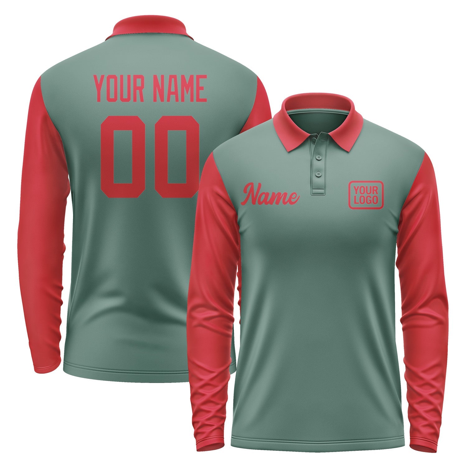 Custom Blue Green Red Long Sleeve Polo Shirt Pl271414B114