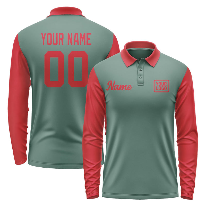 Custom Blue Green Red Long Sleeve Polo Shirt Pl271414B114