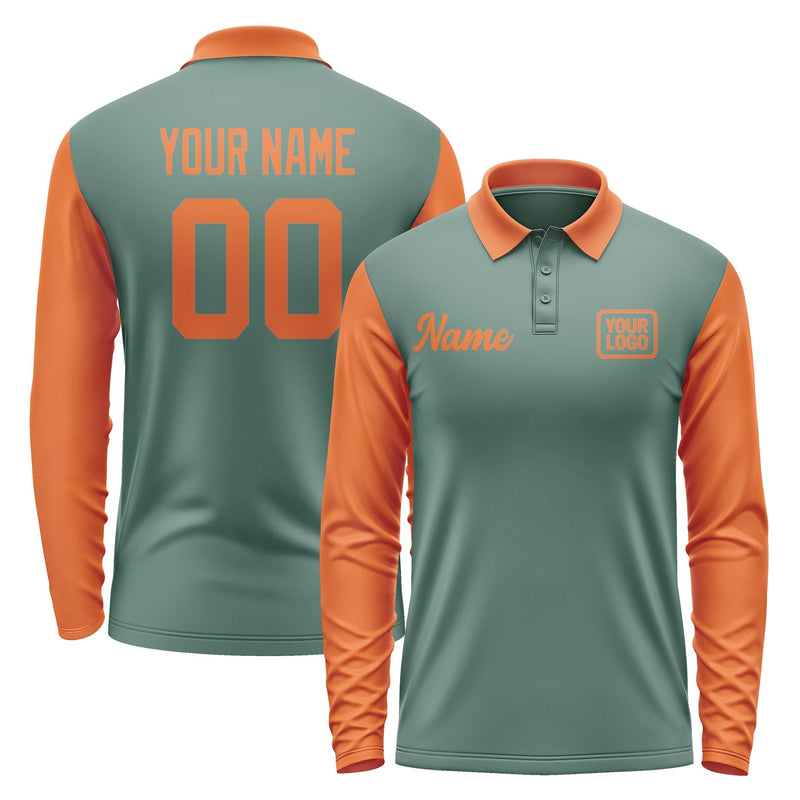 Custom Blue Green Orange Long Sleeve Polo Shirt Pl272828B128