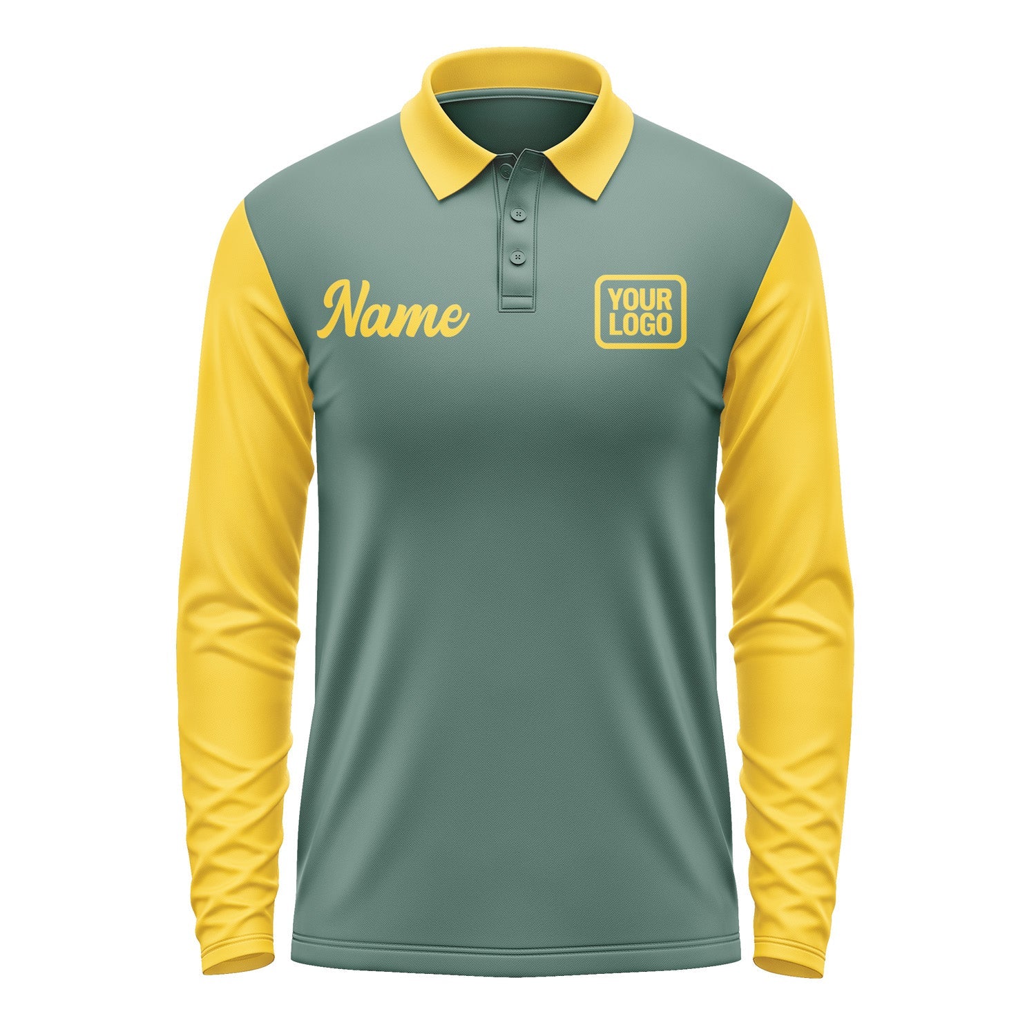 Custom Blue Green Gold Long Sleeve Polo Shirt Pl273030B130