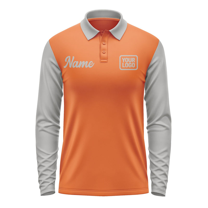 Custom Orange Gray Long Sleeve Polo Shirt Pl280404B104
