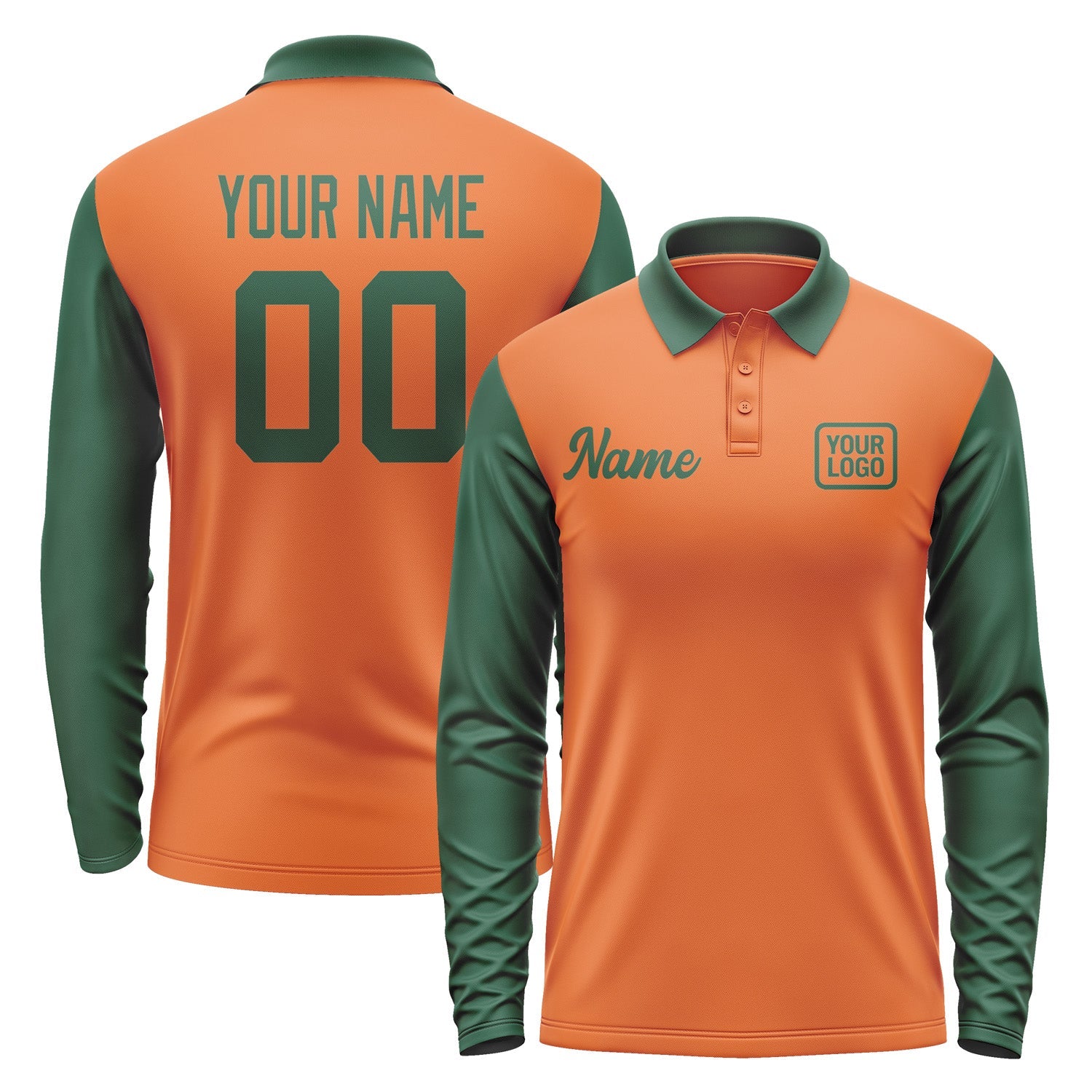 Custom Orange Green Long Sleeve Polo Shirt Pl280505B105