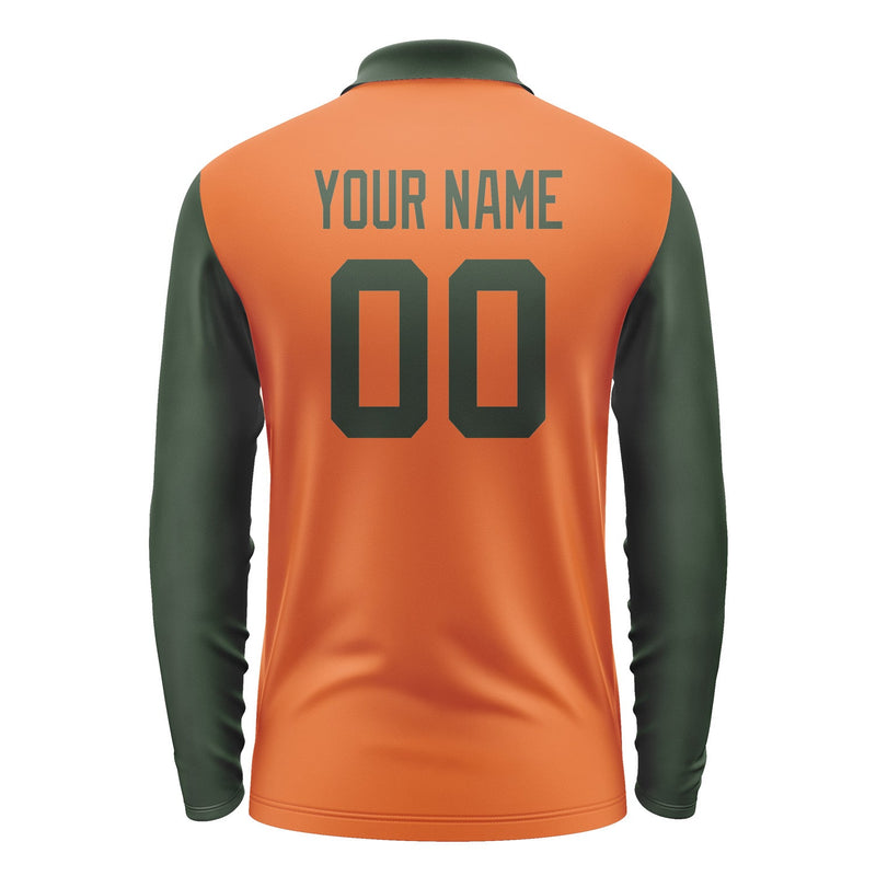 Custom Orange Dark Green Long Sleeve Polo Shirt Pl280606B106