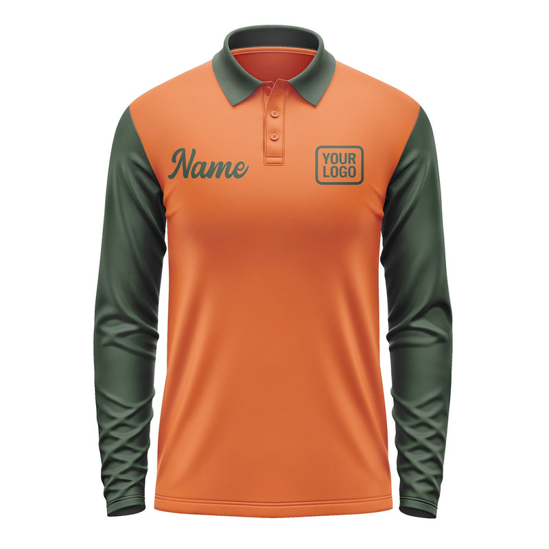 Custom Orange Dark Green Long Sleeve Polo Shirt Pl280606B106
