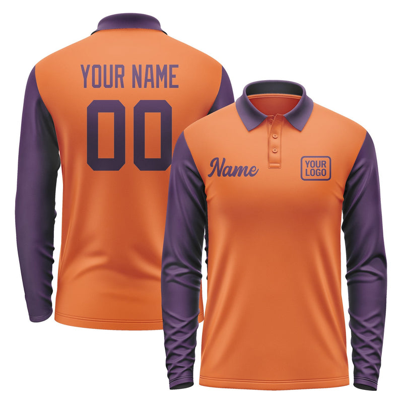 Custom Orange Purple Long Sleeve Polo Shirt Pl280707B107