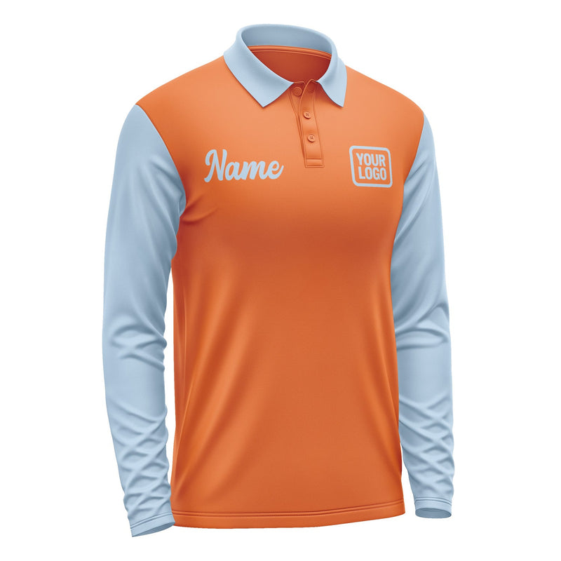 Custom Orange Light Blue Long Sleeve Polo Shirt Pl280808B108