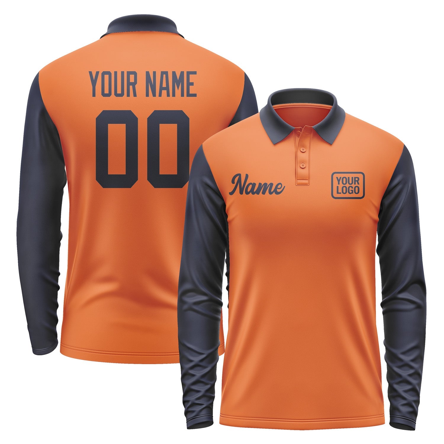 Custom Orange Navy Long Sleeve Polo Shirt Pl281111B111