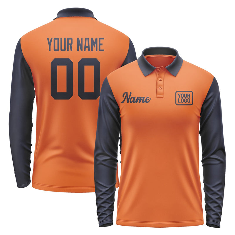 Custom Orange Navy Long Sleeve Polo Shirt Pl281111B111