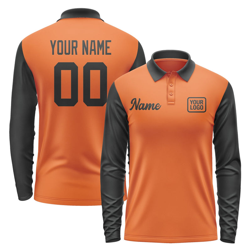Custom Orange Black Long Sleeve Polo Shirt Pl281717B117