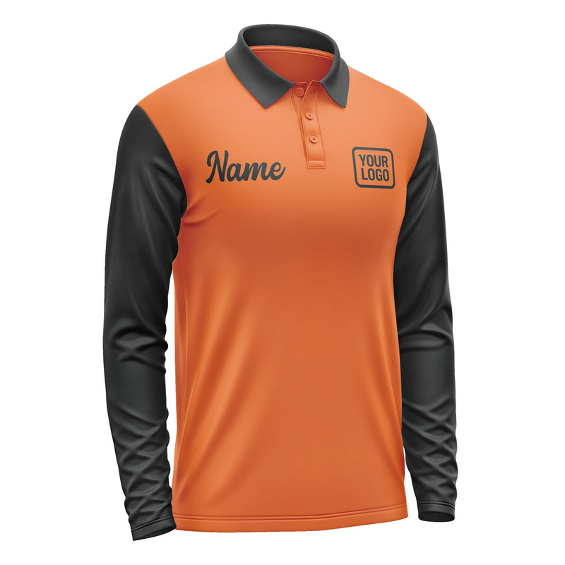Custom Orange Black Long Sleeve Polo Shirt Pl281717B117