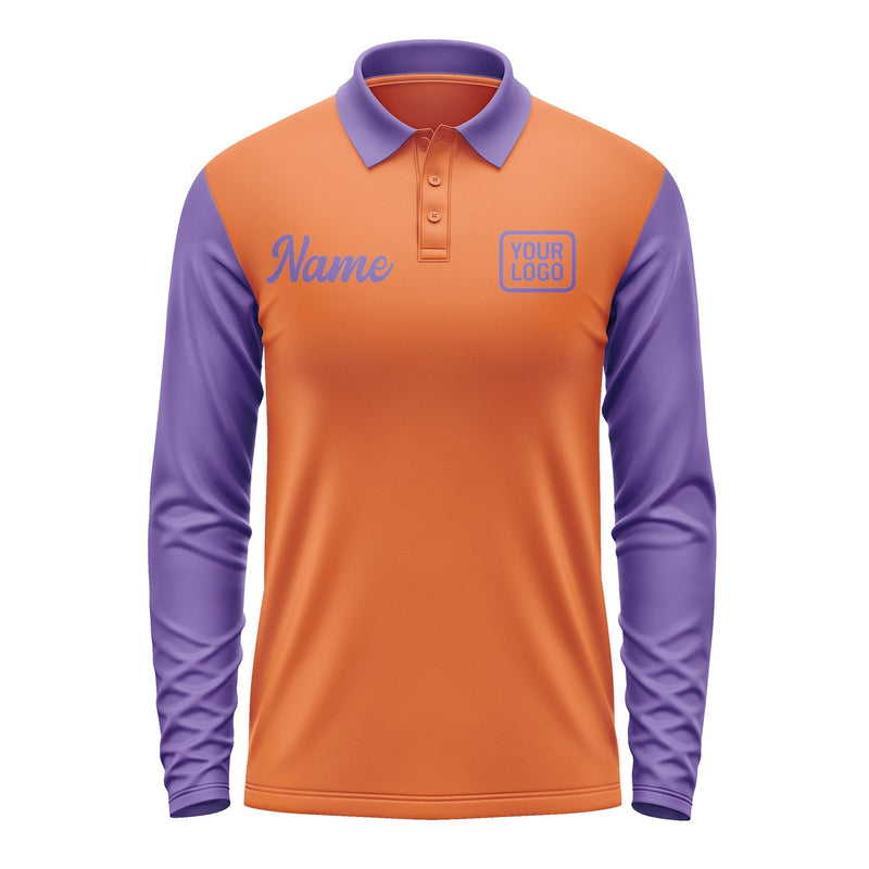 Custom Orange Light Purple Long Sleeve Polo Shirt Pl282323B123