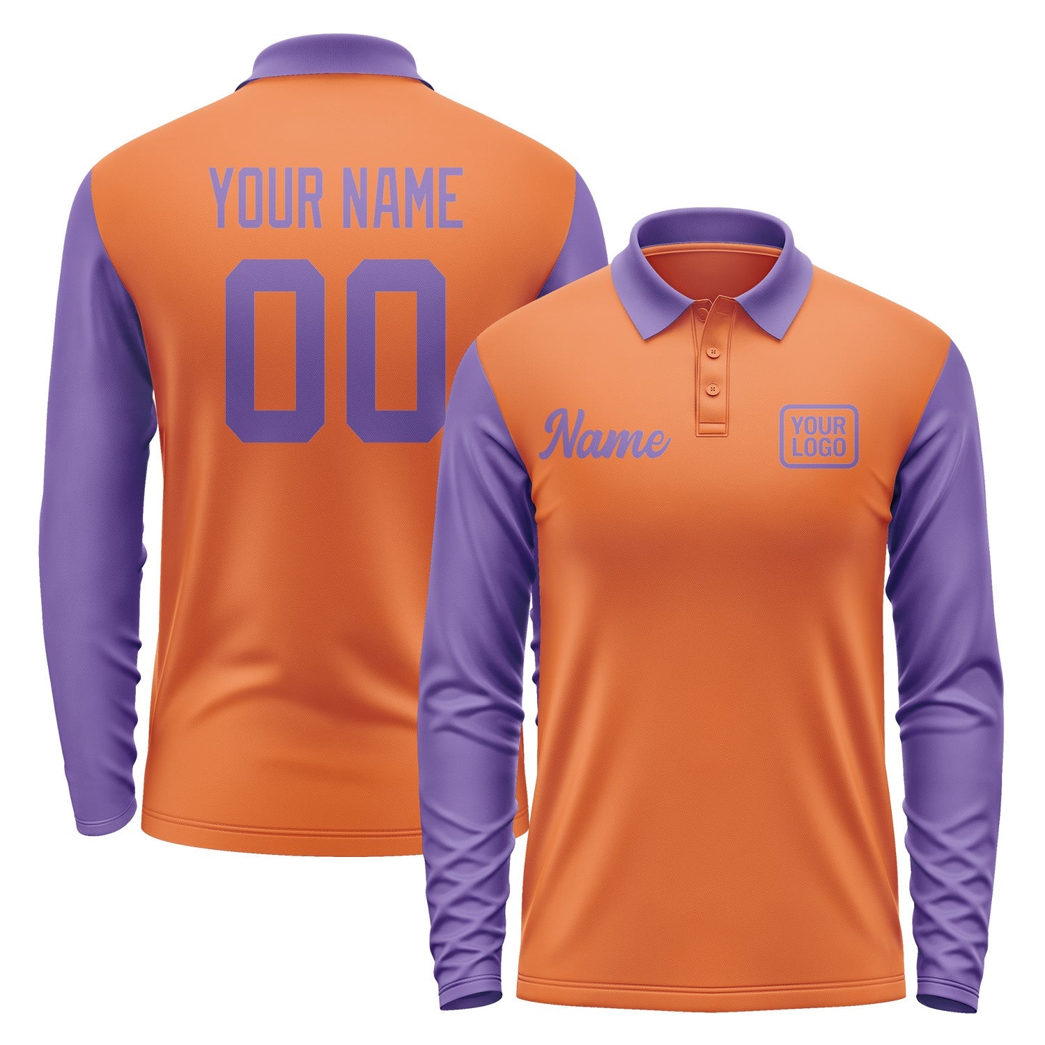 Custom Orange Light Purple Long Sleeve Polo Shirt Pl282323B123
