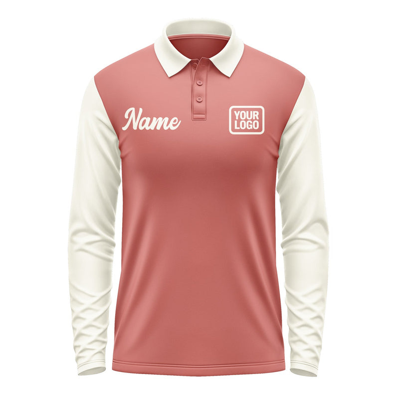 Custom Copper Rose Cream Long Sleeve Polo Shirt Pl290303B103