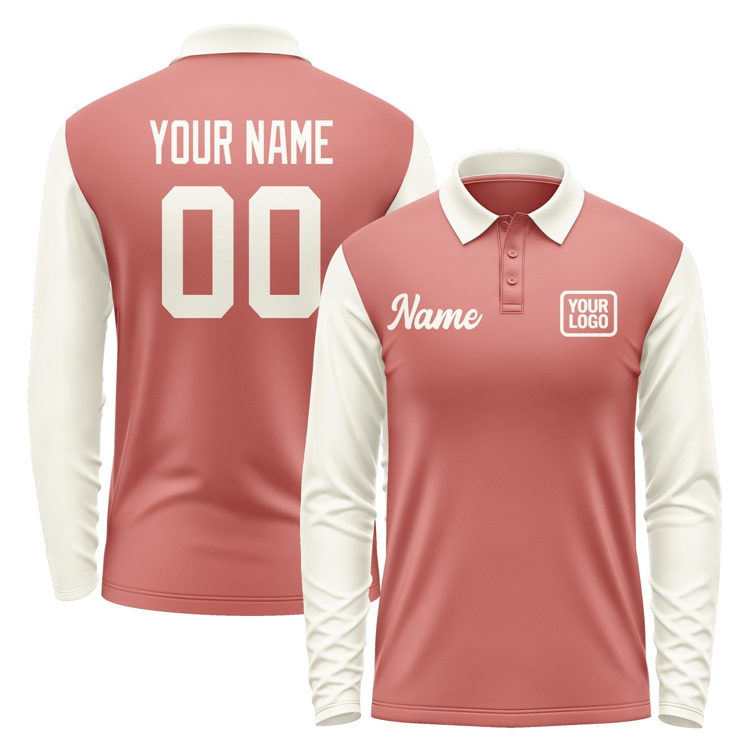 Custom Copper Rose Cream Long Sleeve Polo Shirt Pl290303B103