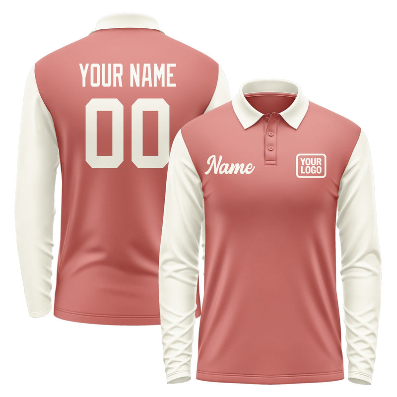 Custom Copper Rose Cream Long Sleeve Polo Shirt Pl290303B103