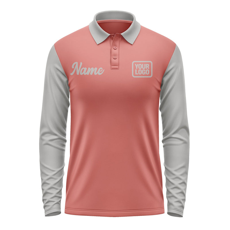 Custom Copper Rose Gray Long Sleeve Polo Shirt Pl290404B104