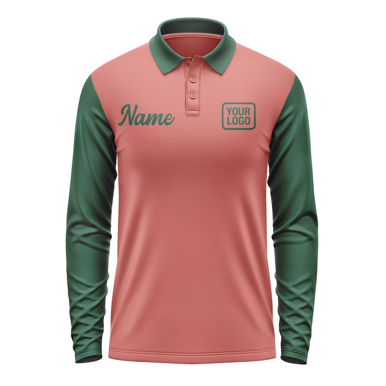 Custom Copper Rose Green Long Sleeve Polo Shirt Pl290505B105