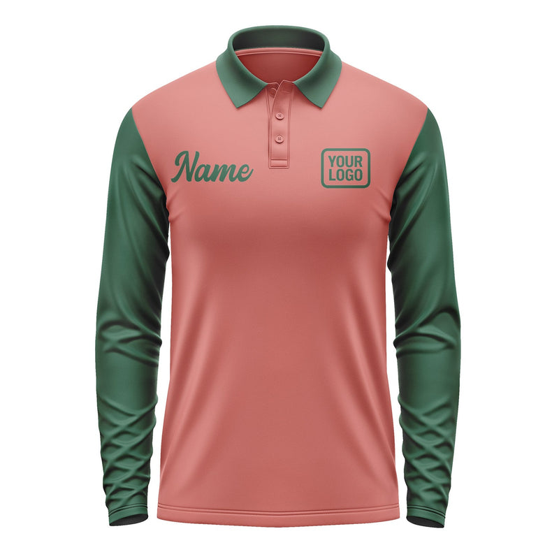 Custom Copper Rose Green Long Sleeve Polo Shirt Pl290505B105