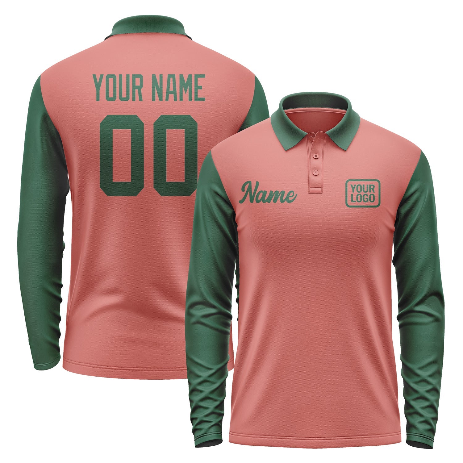 Custom Copper Rose Green Long Sleeve Polo Shirt Pl290505B105