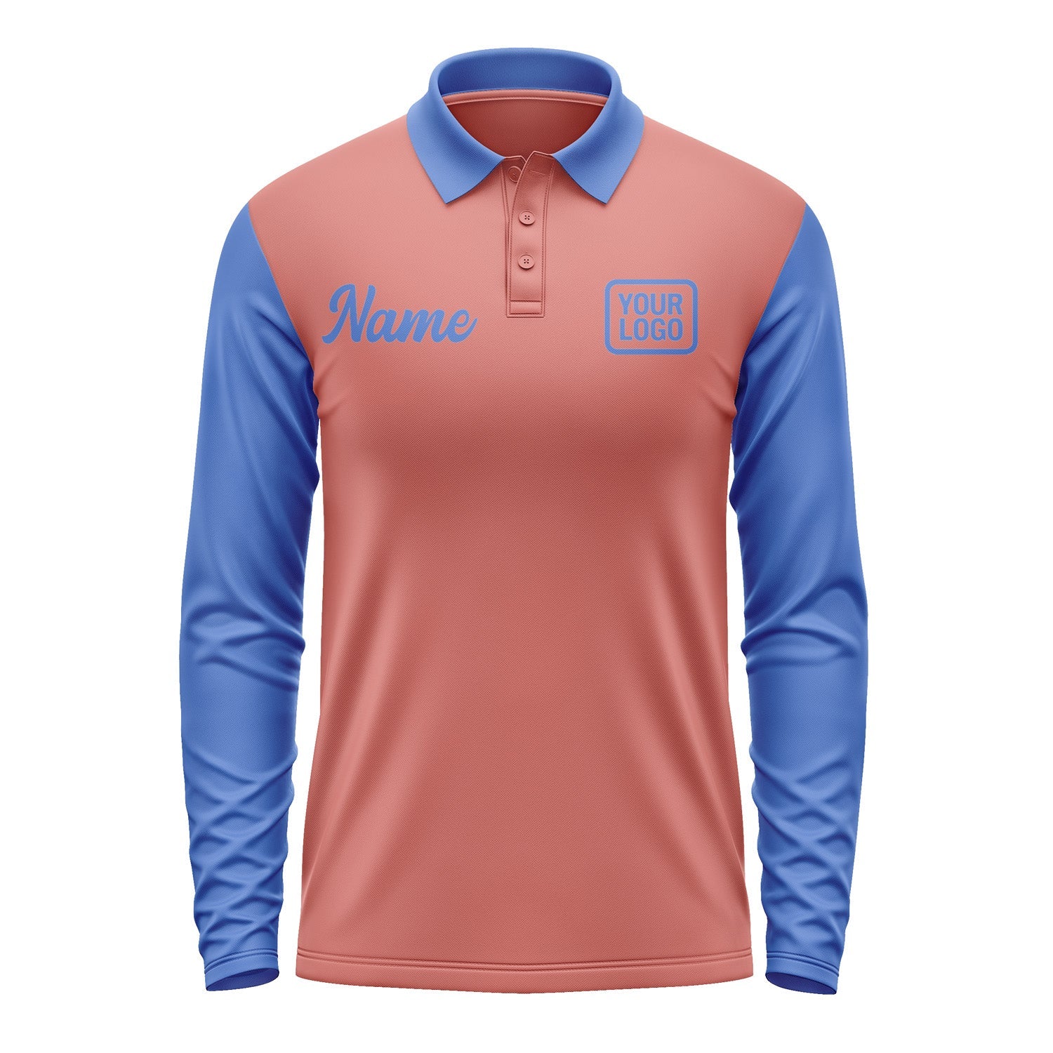 Custom Copper Rose Sky Blue Long Sleeve Polo Shirt Pl290909B109