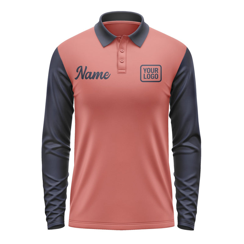 Custom Copper Rose Navy Long Sleeve Polo Shirt Pl291111B111