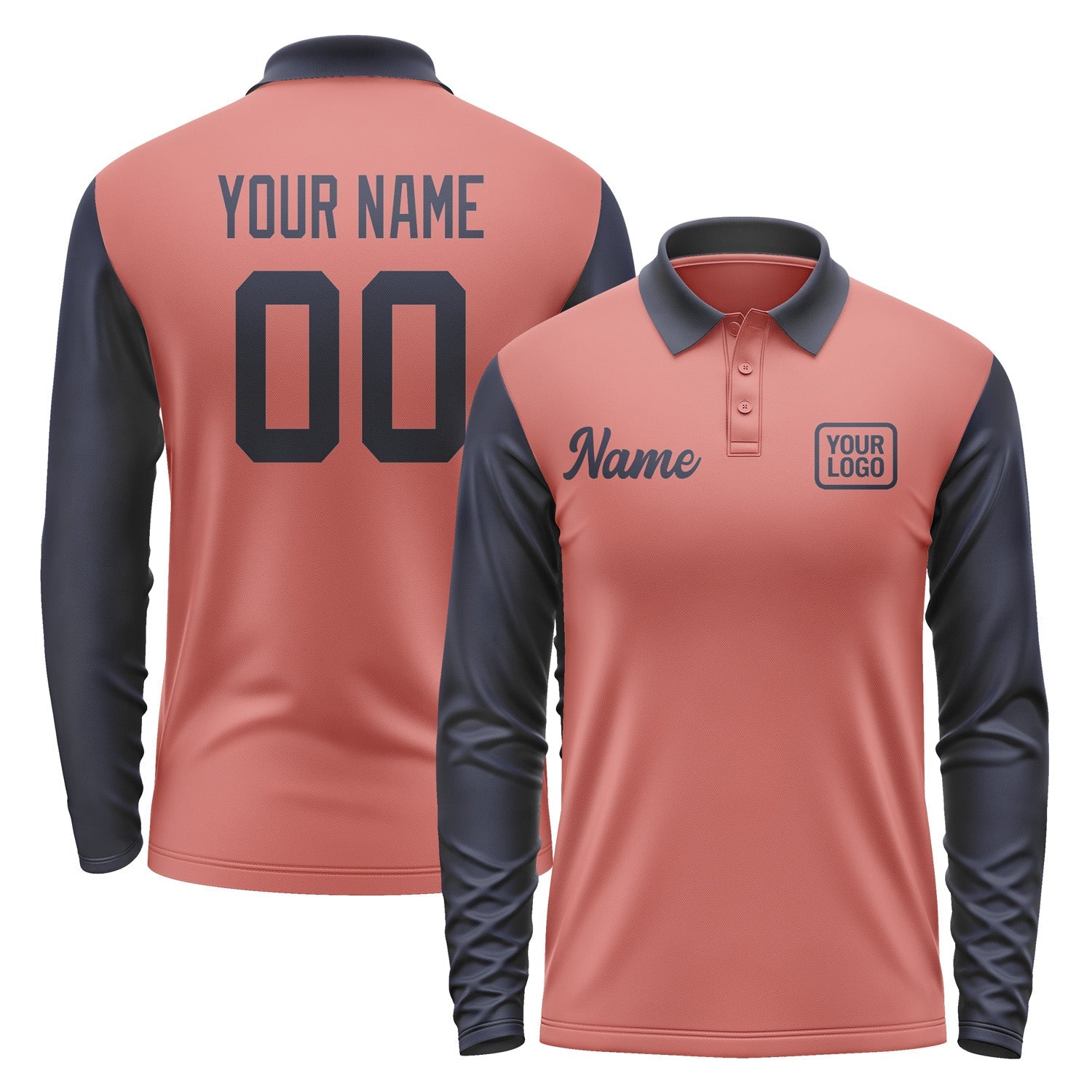 Custom Copper Rose Navy Long Sleeve Polo Shirt Pl291111B111