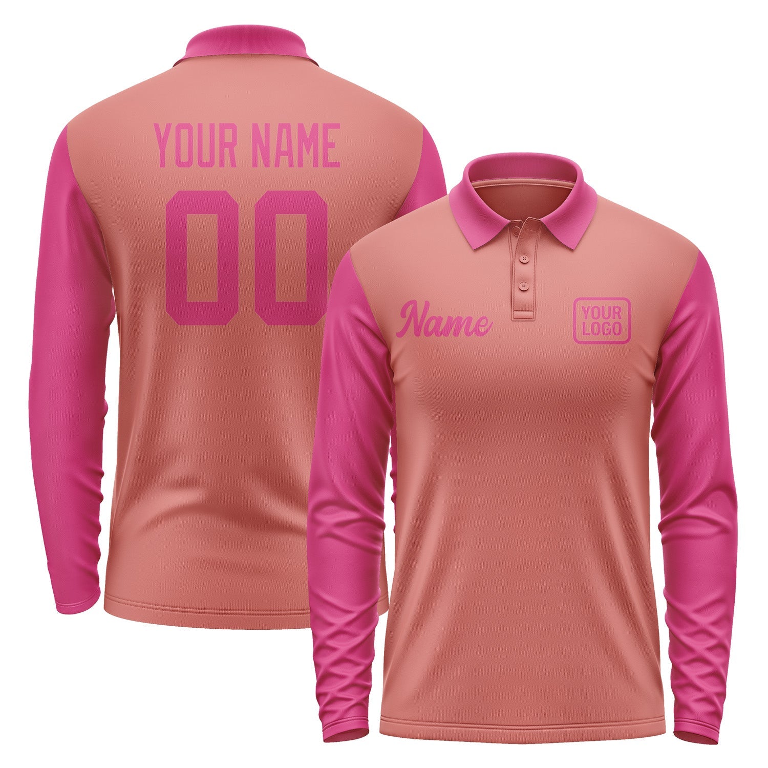 Custom Copper Rose Pink Long Sleeve Polo Shirt Pl291313B113
