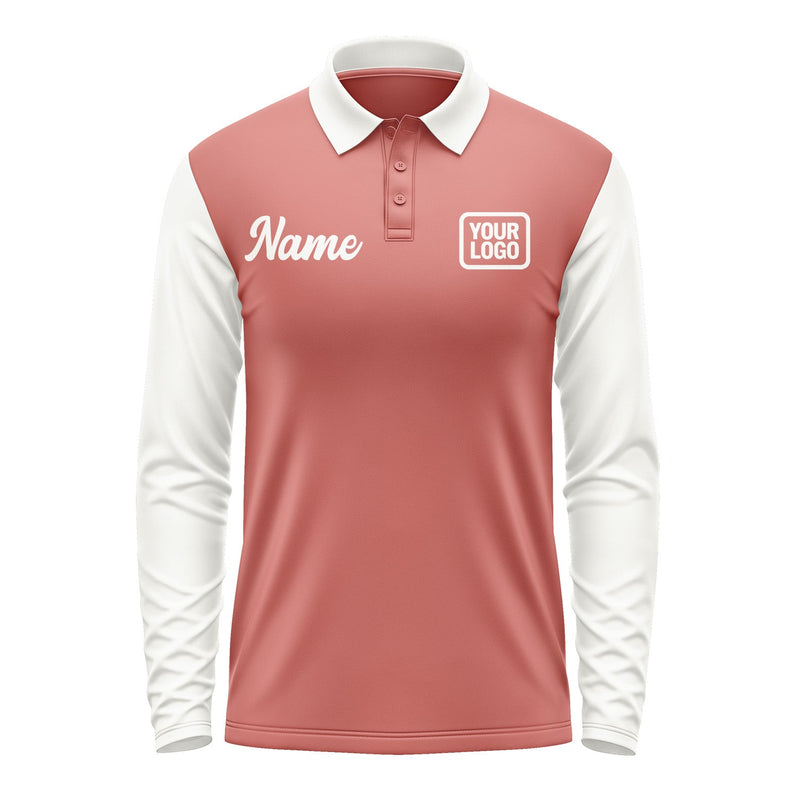 Custom Copper Rose White Long Sleeve Polo Shirt Pl291818B118