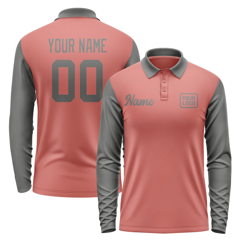 Custom Copper Rose Dark Grey Long Sleeve Polo Shirt Pl292020B120