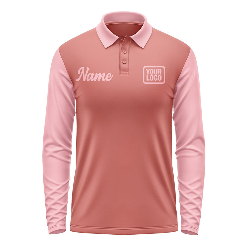 Custom Copper Rose Light Pink Long Sleeve Polo Shirt Pl292121B121