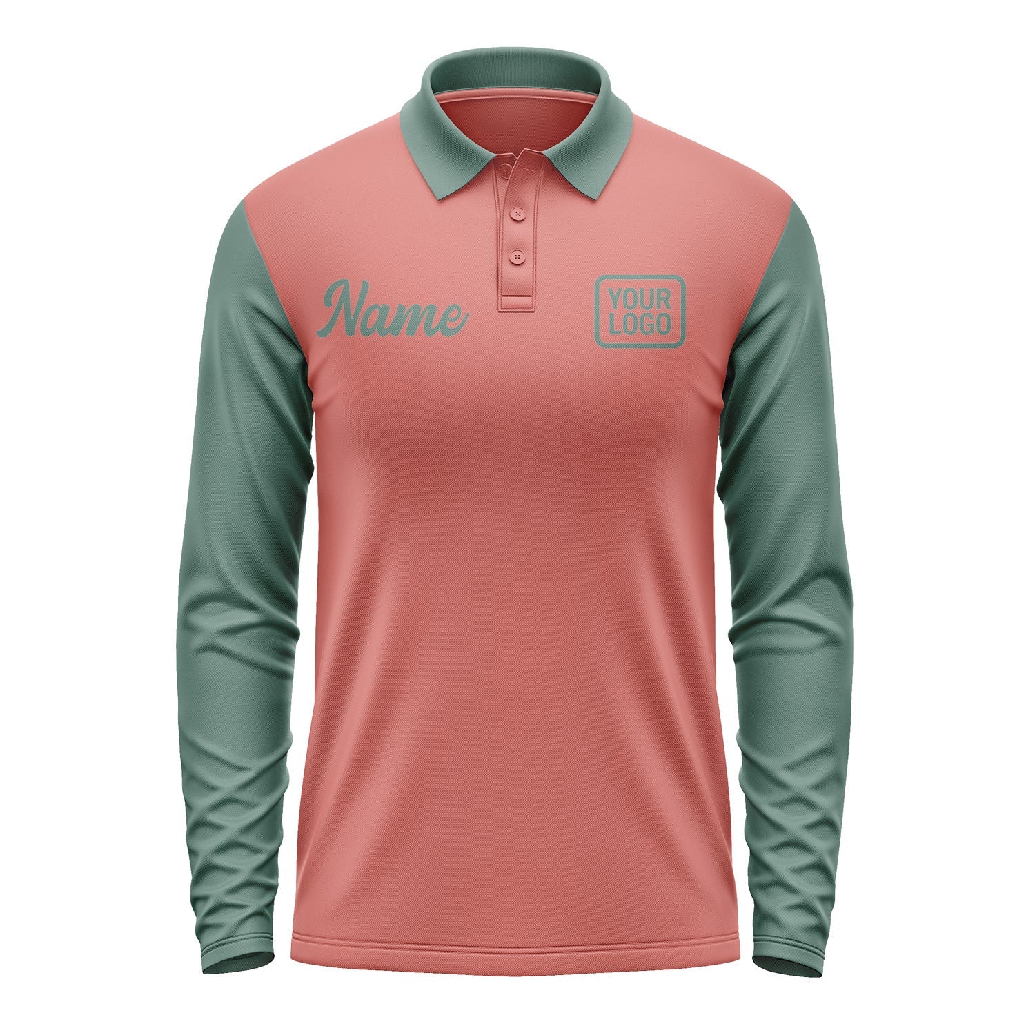 Custom Copper Rose Blue Green Long Sleeve Polo Shirt Pl292727B127