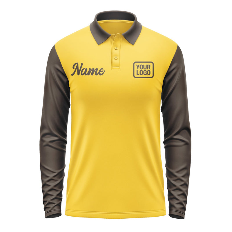 Custom Gold Brown Long Sleeve Polo Shirt Pl300101B101