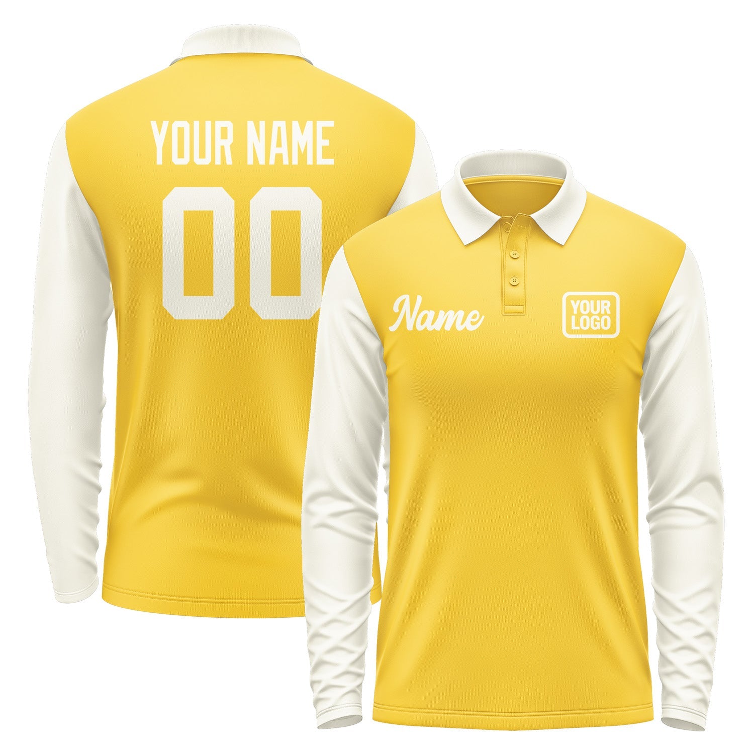 Custom Gold Cream Long Sleeve Polo Shirt Pl300303B103