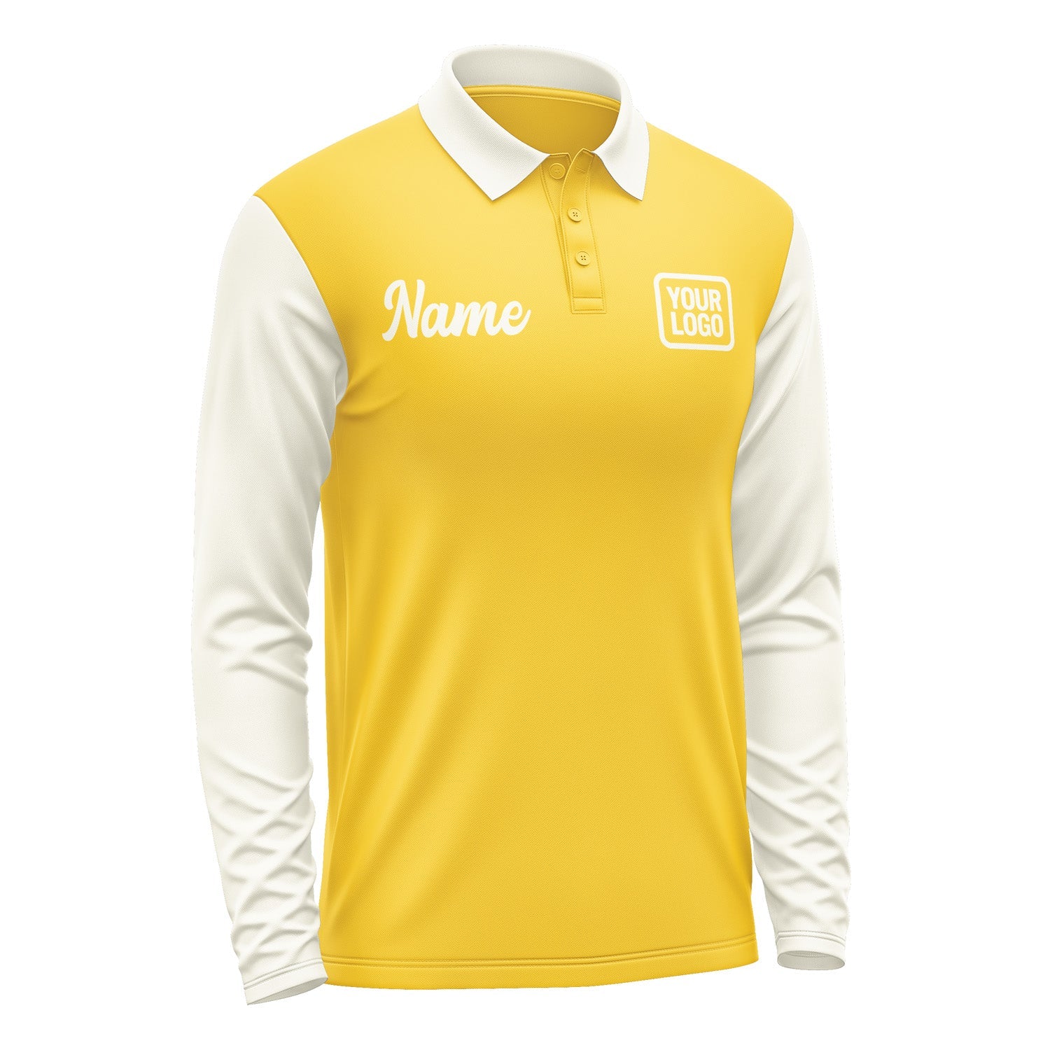 Custom Gold Cream Long Sleeve Polo Shirt Pl300303B103