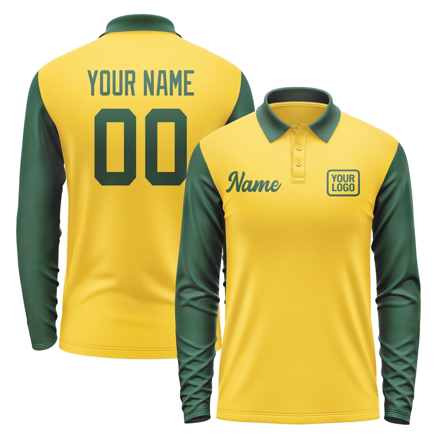 Custom Gold Green Long Sleeve Polo Shirt Pl300505B105