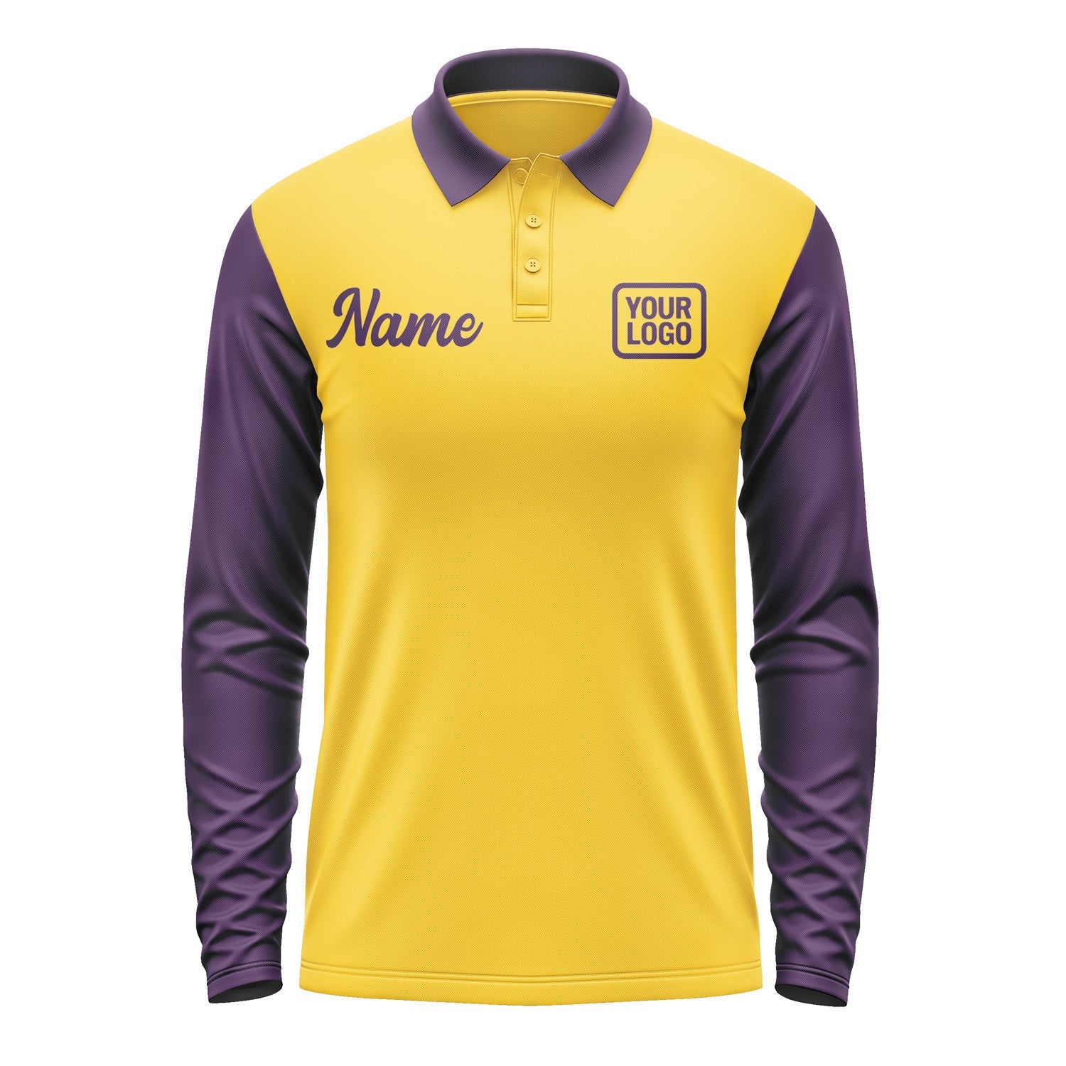 Custom Gold Purple Long Sleeve Polo Shirt Pl300707B107