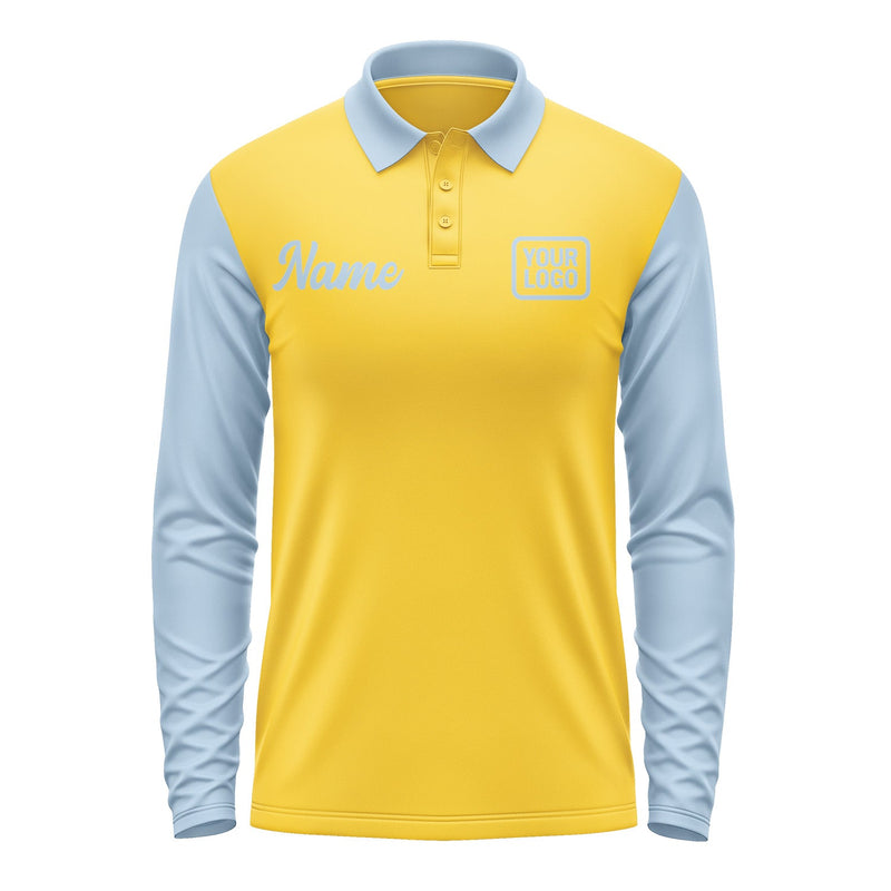 Custom Gold Light Blue Long Sleeve Polo Shirt Pl300808B108