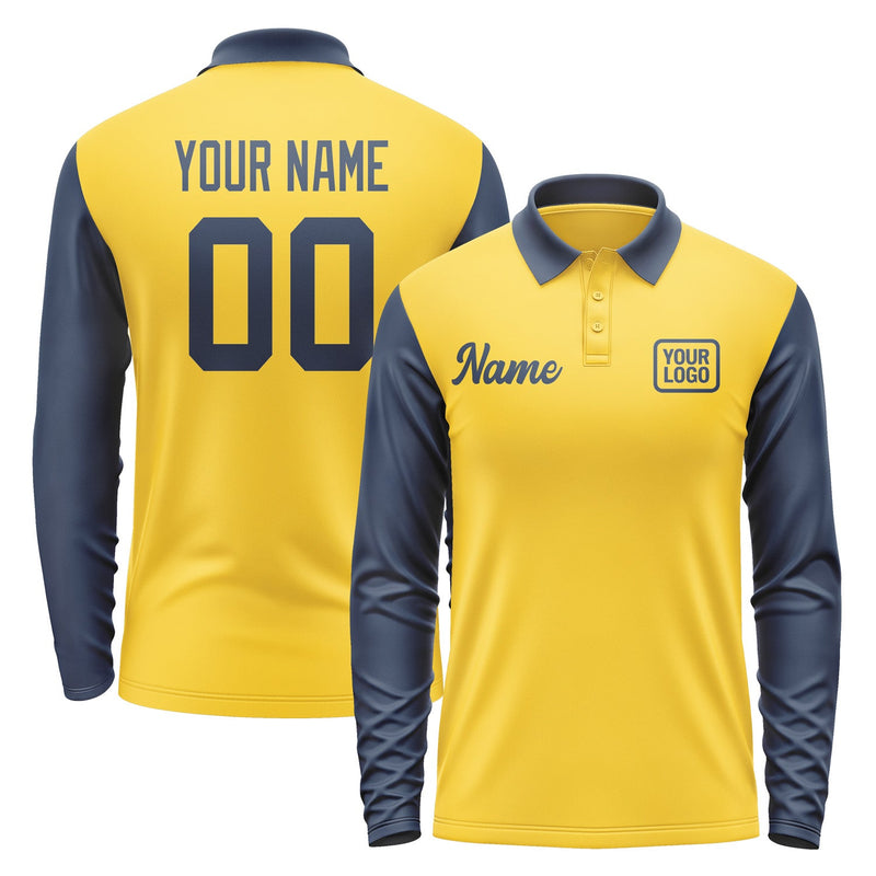 Custom Gold Blue Long Sleeve Polo Shirt Pl301010B110