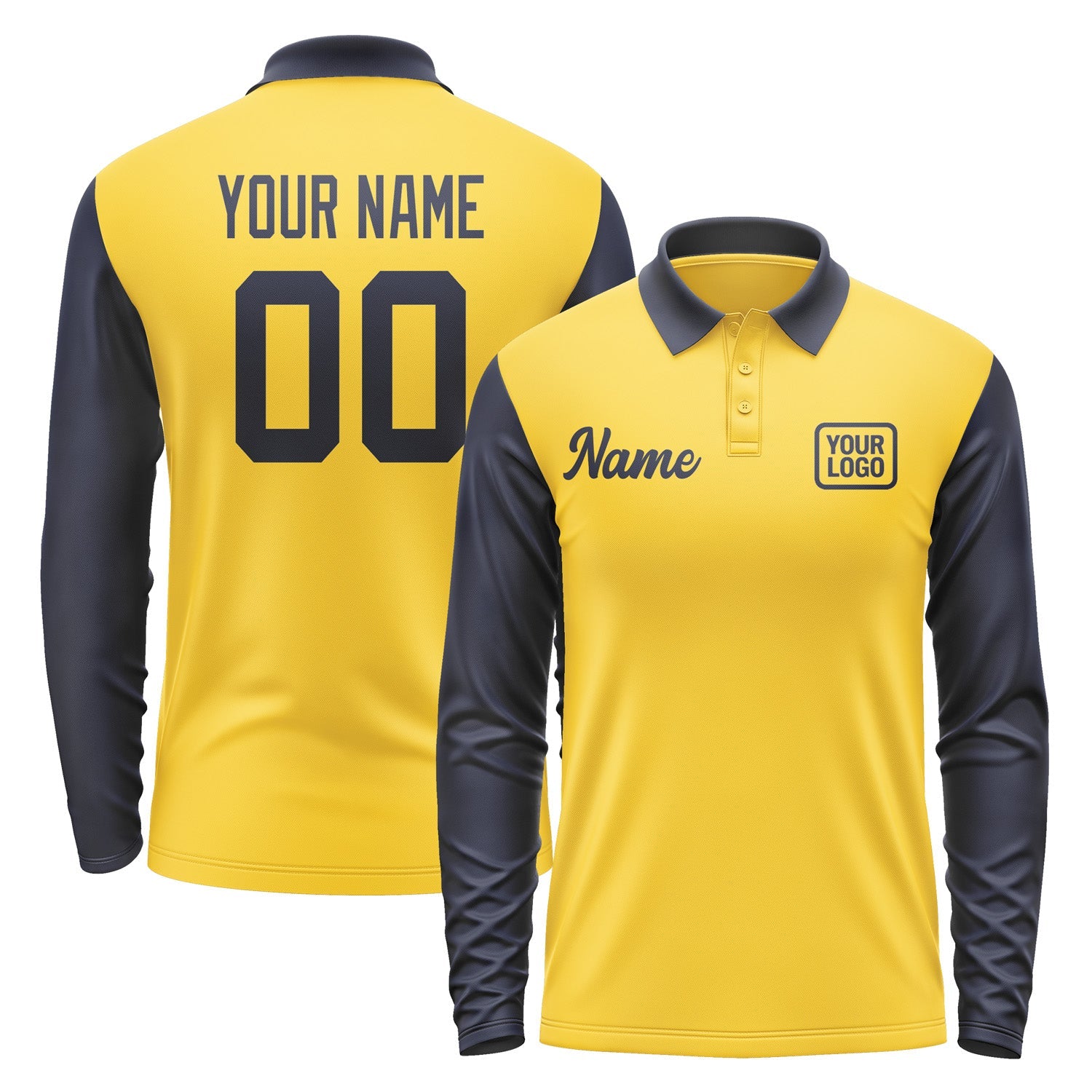 Custom Gold Navy Long Sleeve Polo Shirt Pl301111B111