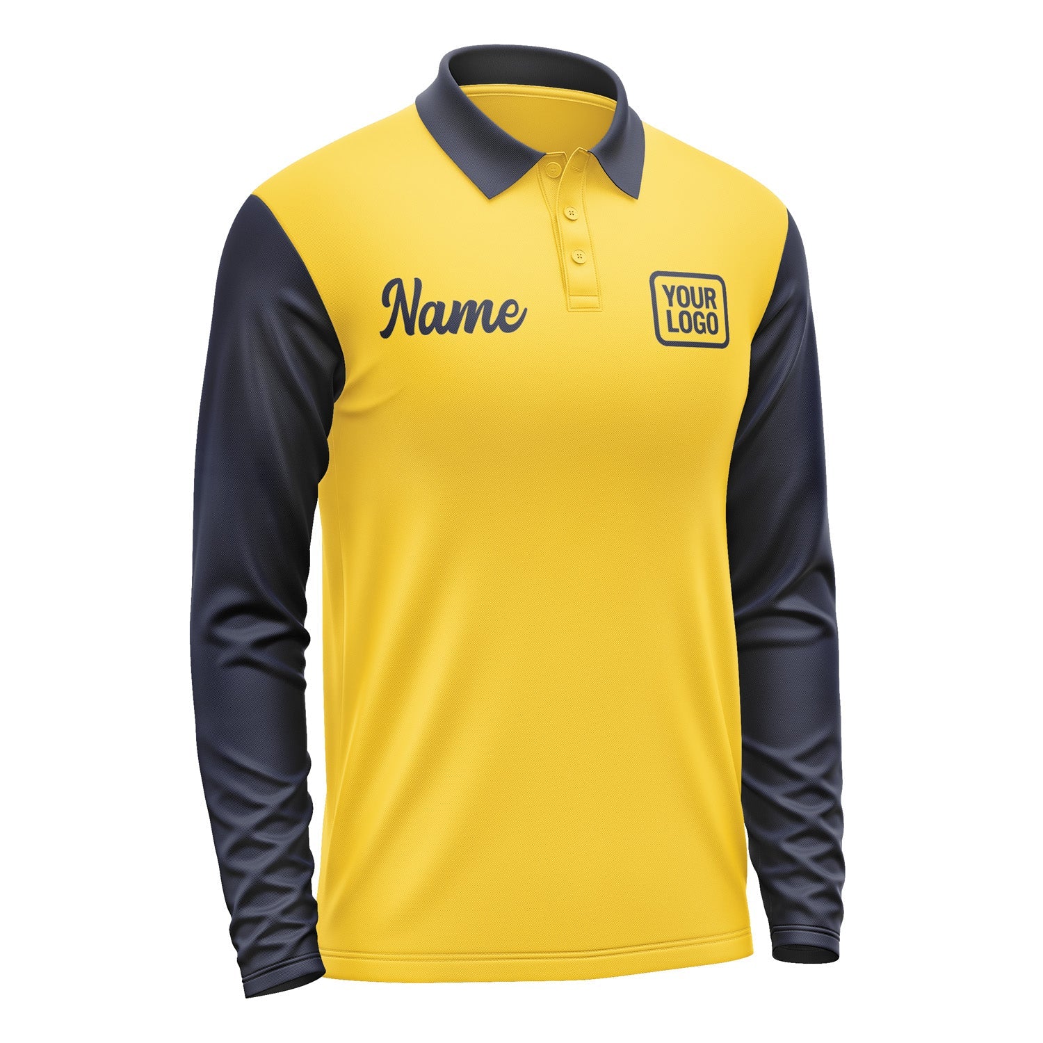 Custom Gold Navy Long Sleeve Polo Shirt Pl301111B111