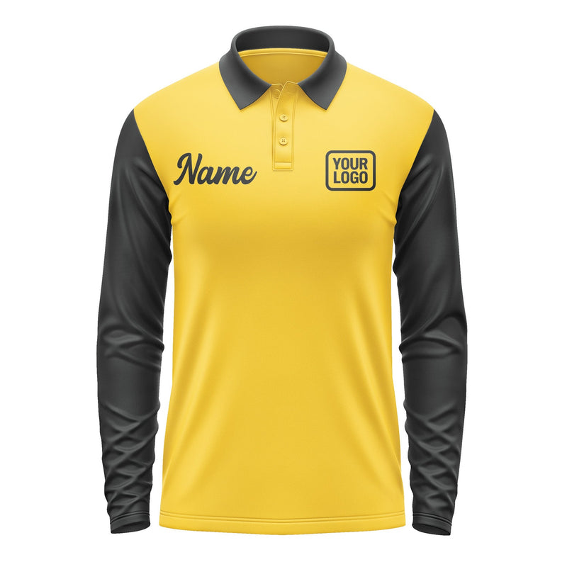 Custom Gold Black Long Sleeve Polo Shirt Pl301717B117