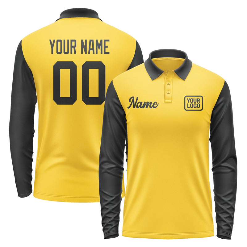 Custom Gold Black Long Sleeve Polo Shirt Pl301717B117