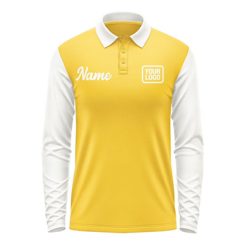 Custom Gold White Long Sleeve Polo Shirt Pl301818B118