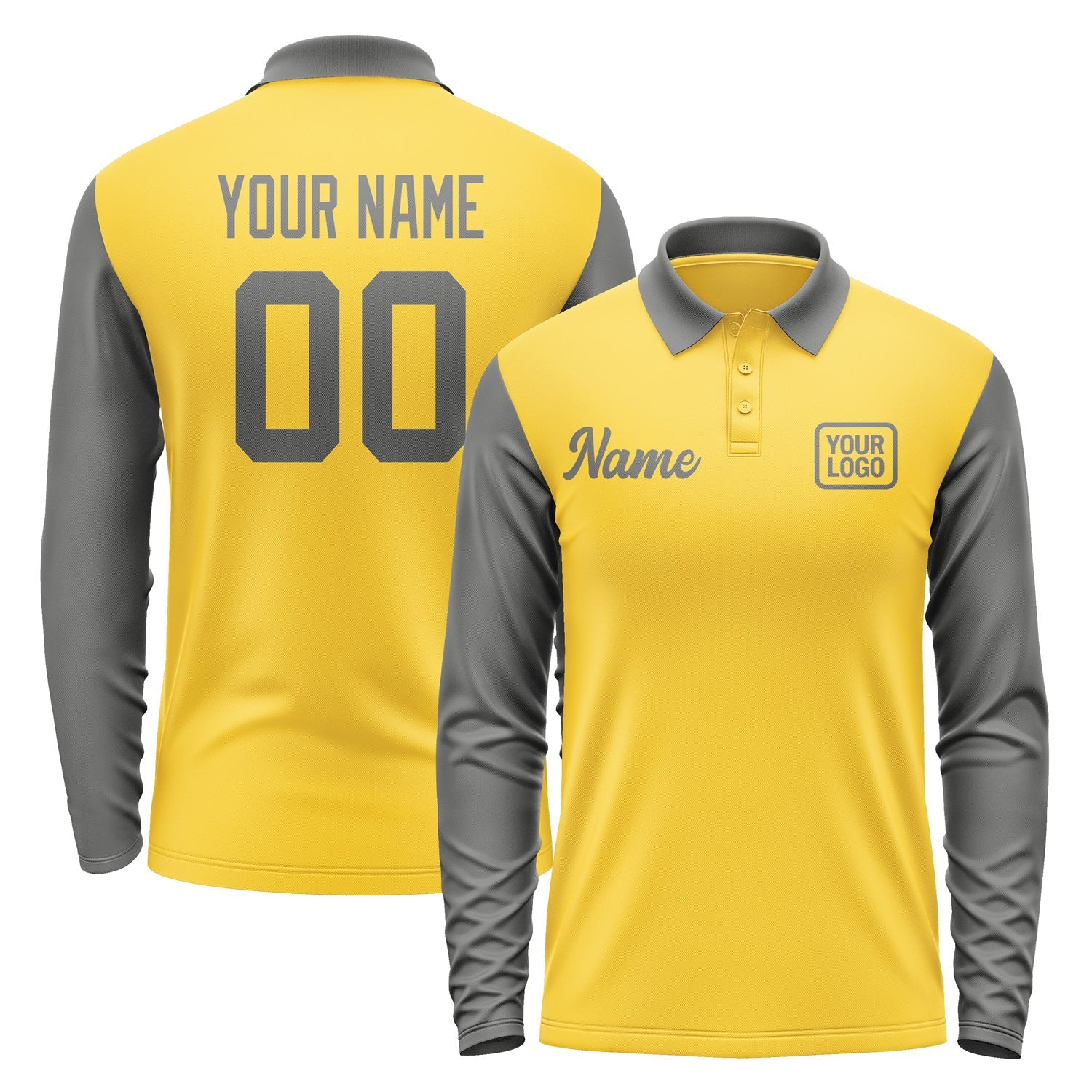 Custom Gold Dark Grey Long Sleeve Polo Shirt Pl302020B120